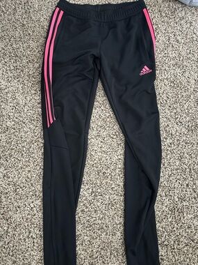 adidas Black Track Pants with Pink Stripe Details